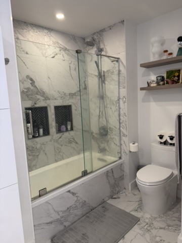 Marble bathroom with soaking tub