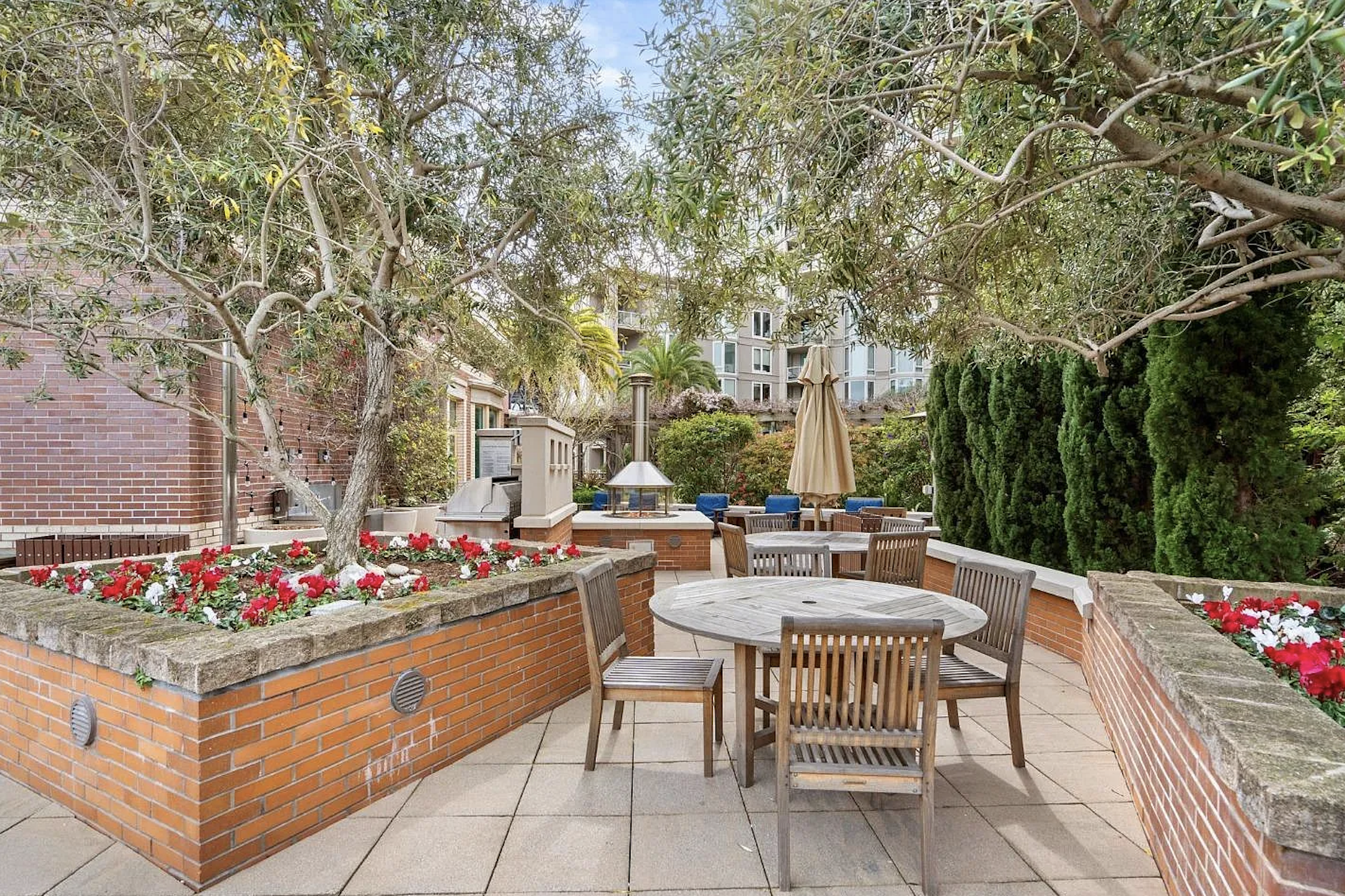 Rooftop dining with garden