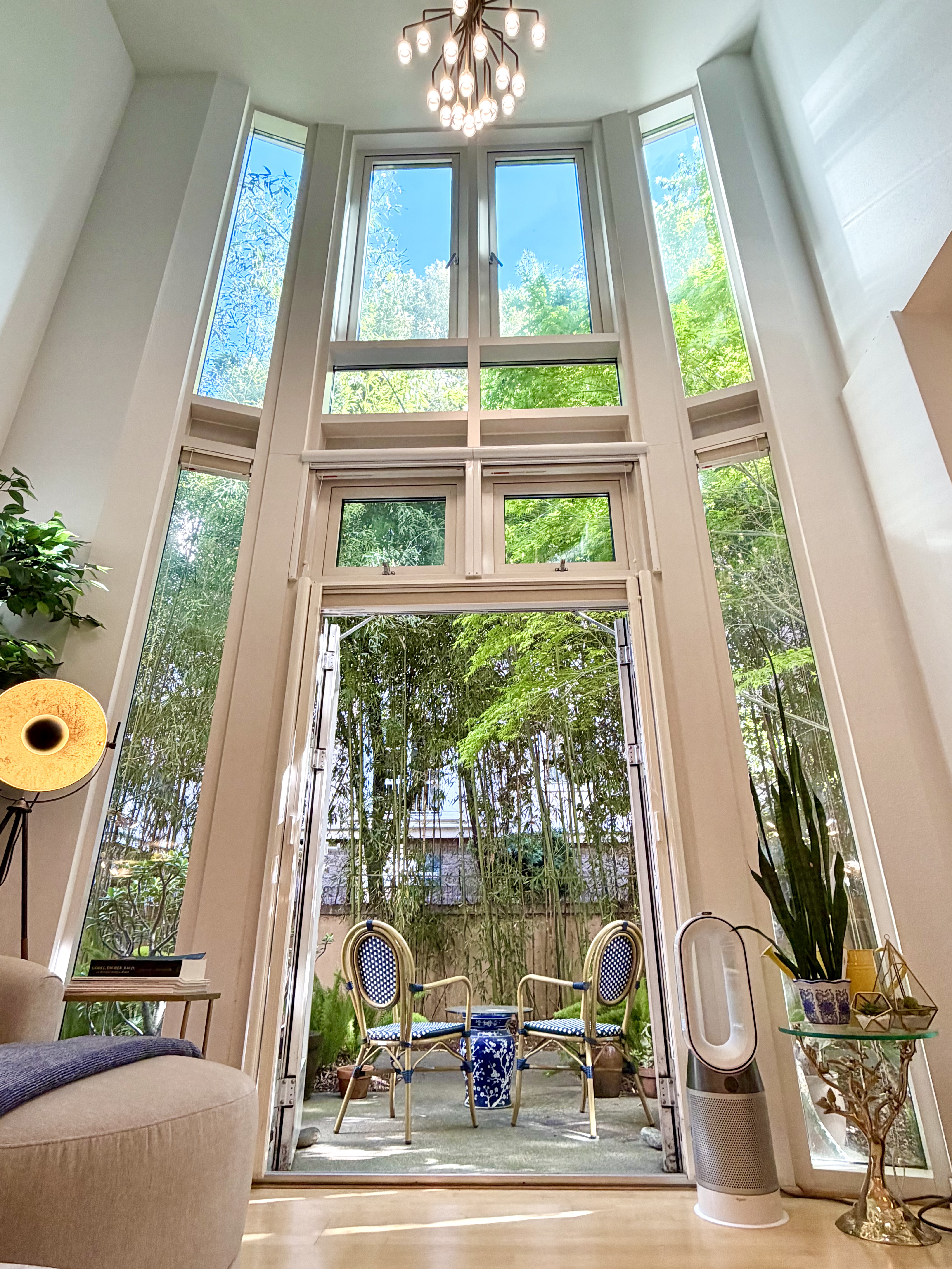 Living room with double-height windows