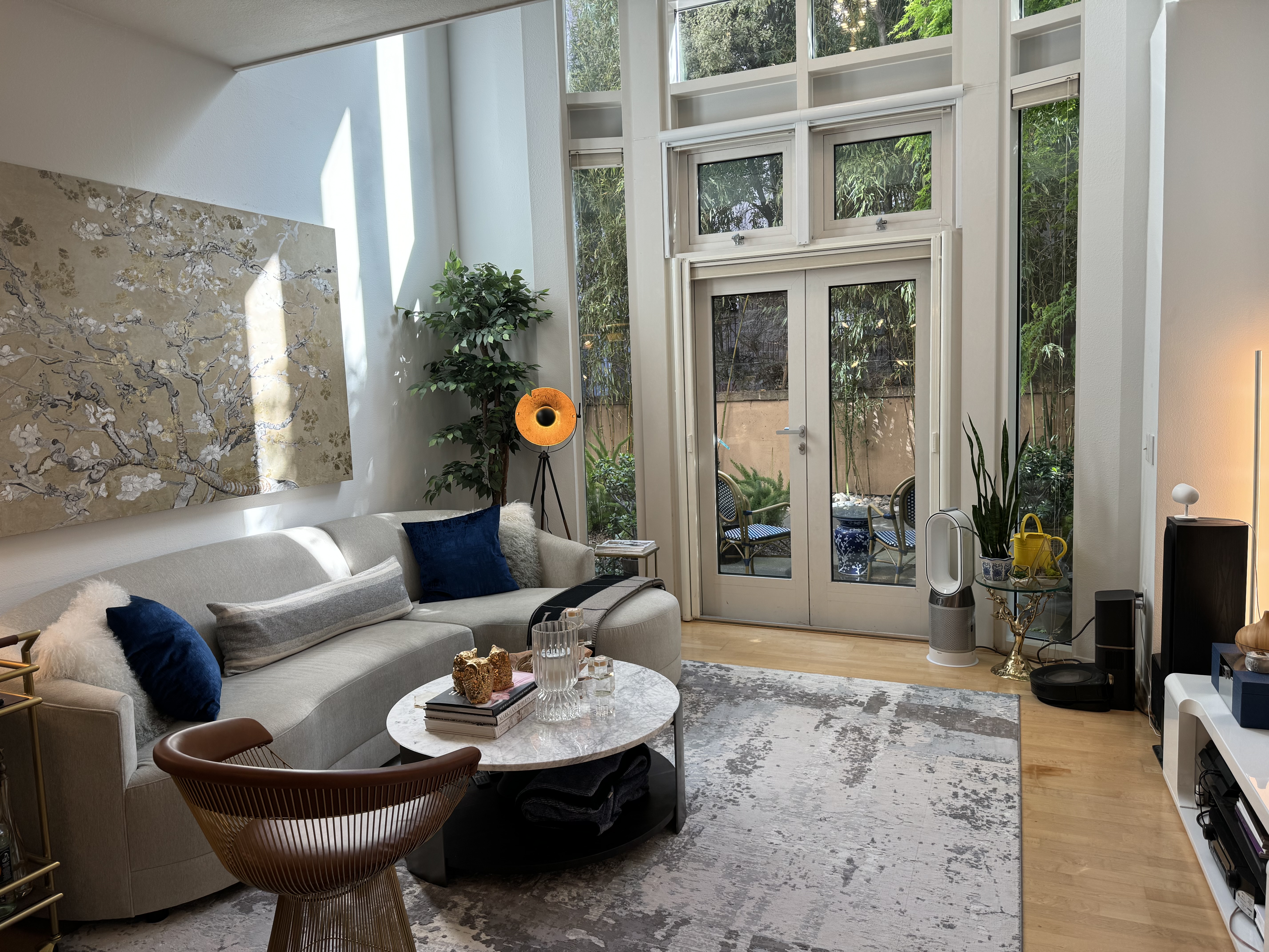 Living room with double-height windows